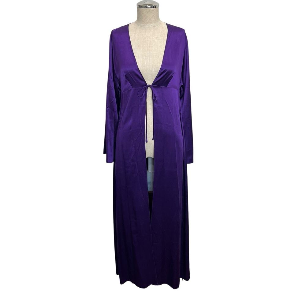 Vtg 90s Y2K S Small Silk Purple Maxi‎ Duster Kimono Robe Topper Sexy Whimsigoth